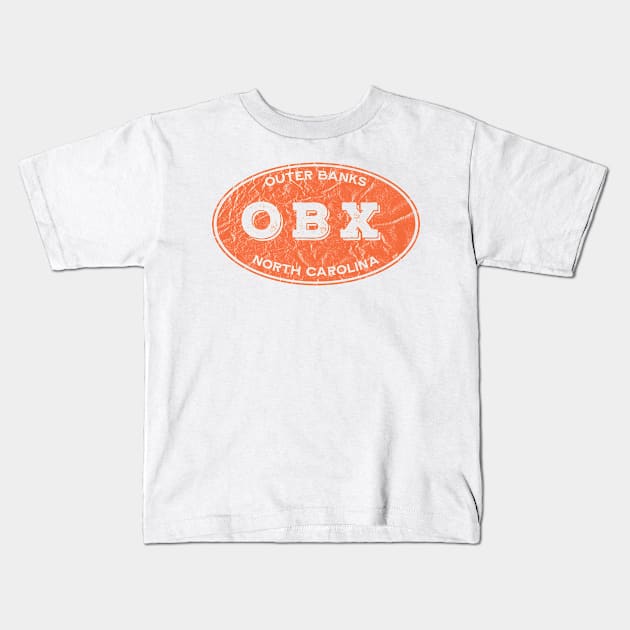 OBX Oval in Distressed Orange Kids T-Shirt by YOPD Artist